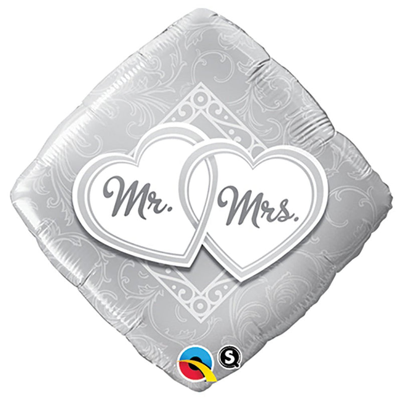Foil Balloon Mr. & Mrs. Entwined Hearts 18 Inch