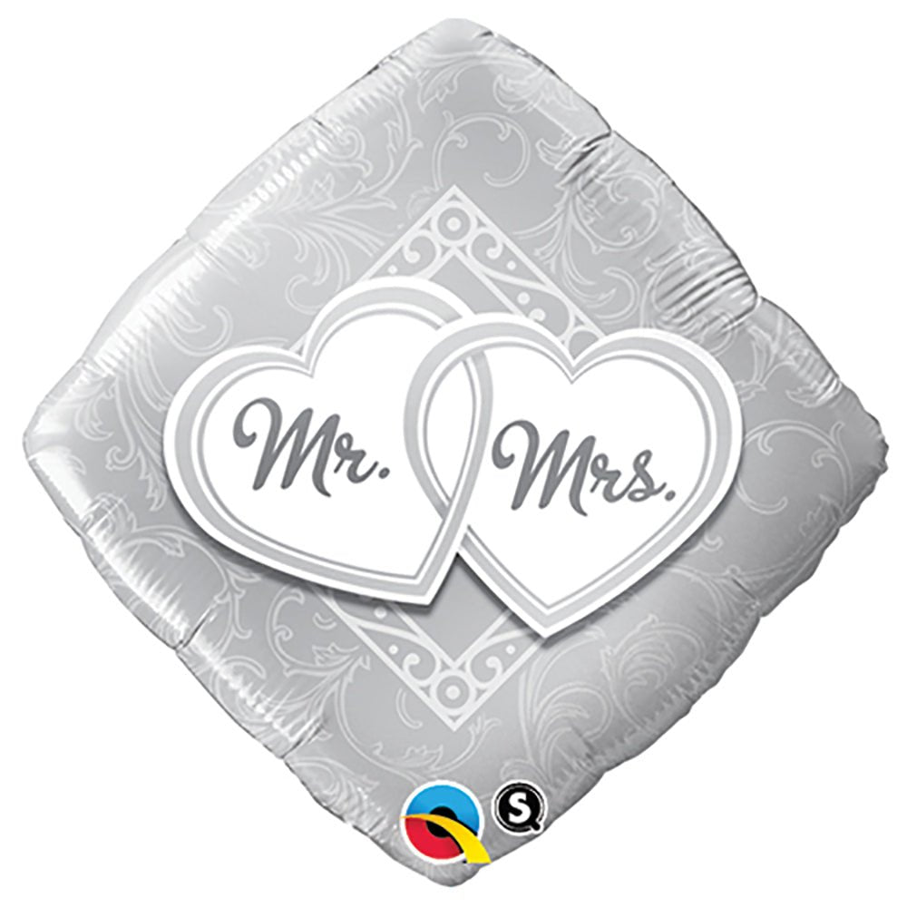 Foil Balloon Mr. & Mrs. Entwined Hearts 18 Inch