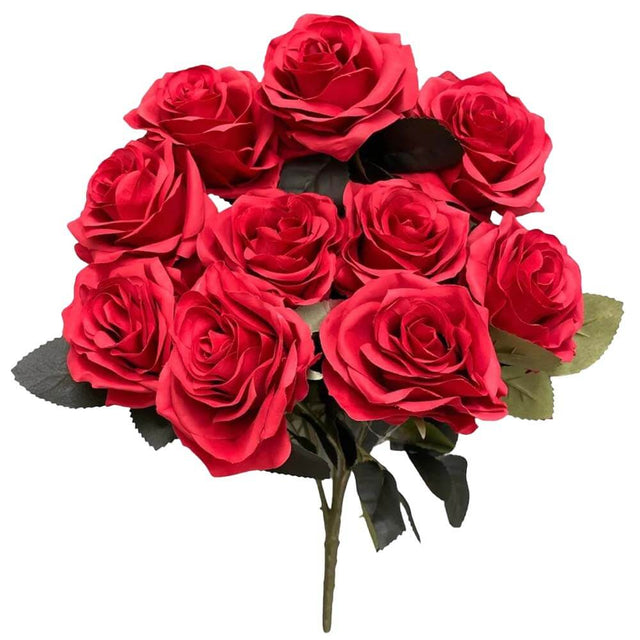 Silk Flowers Open Rose Bush Red