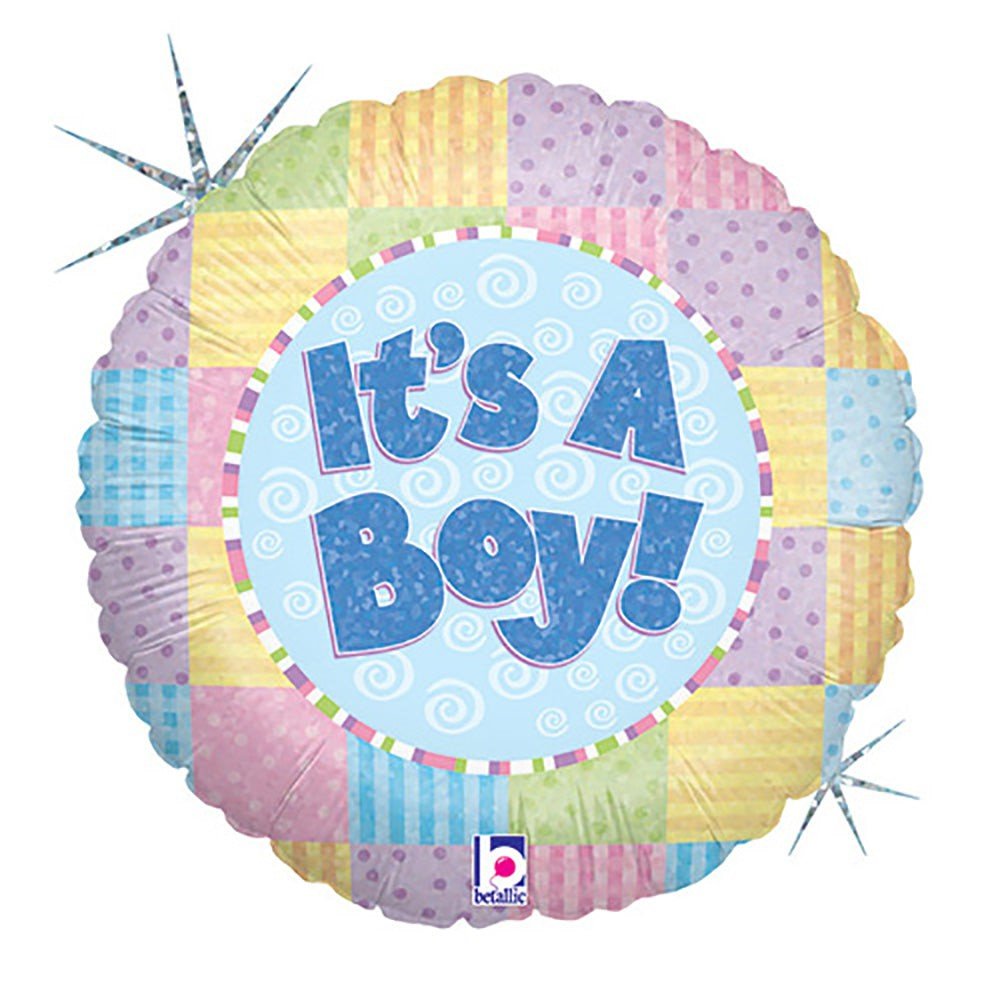 Baby Boy Foil Balloon 18 Inch Patchwork