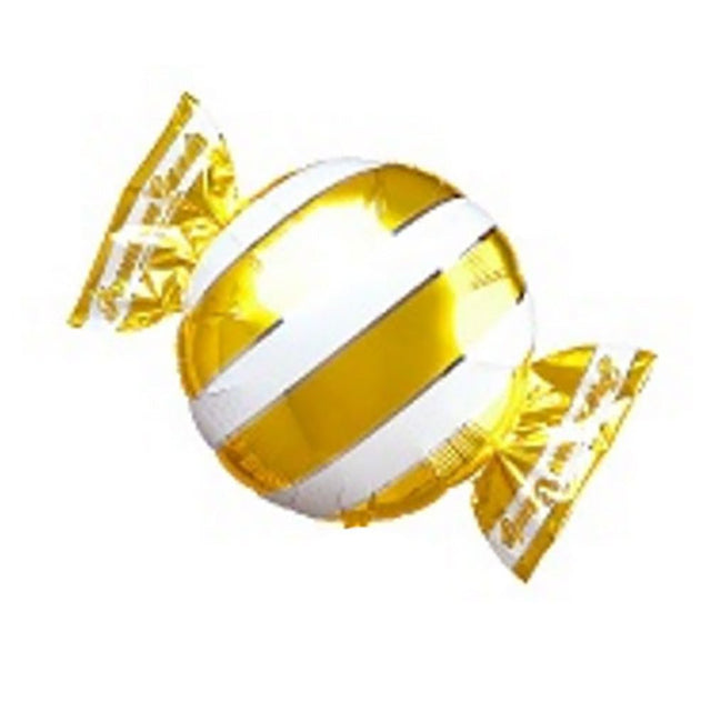Foil Balloon Peppermint Candy Gold White Stripes