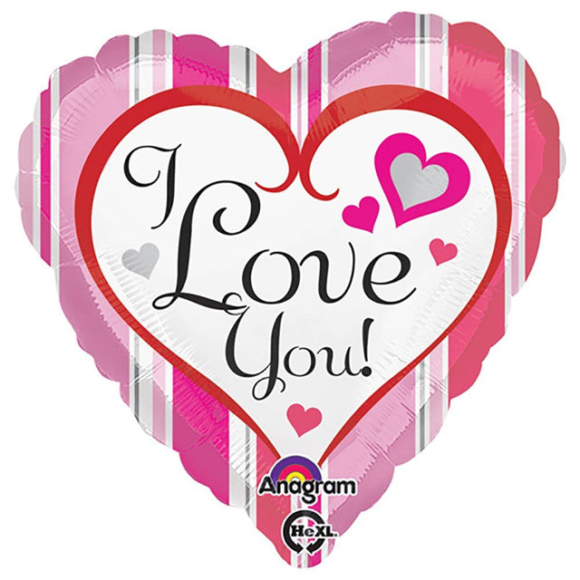 Foil Balloon Pink Stripes Love You 18 Inch