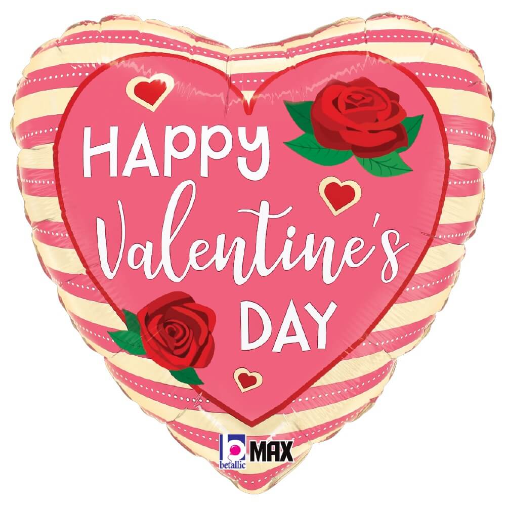 Valentine Foil Balloon Rose Stripes 18 Inch