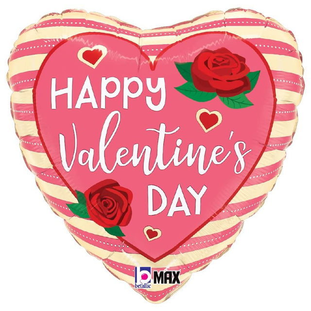 Valentine Foil Balloon Rose Stripes 18 Inch