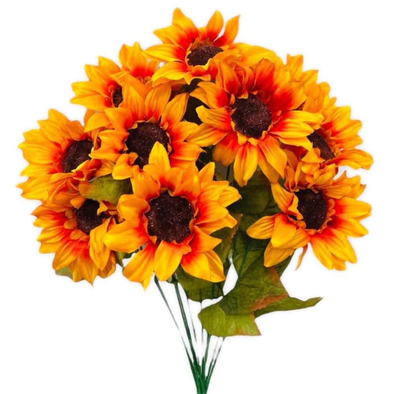 Silk Sunflower Bush Harvest Orange Yellow
