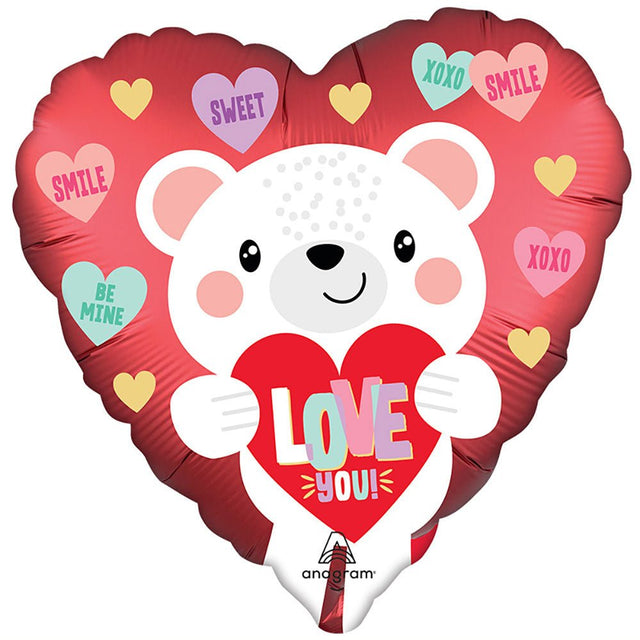 Foil Balloon Satin Love You White Bear