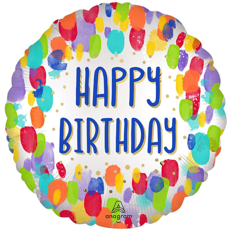 Birthday Foil Balloon Satin Painterly Dots 18 Inch