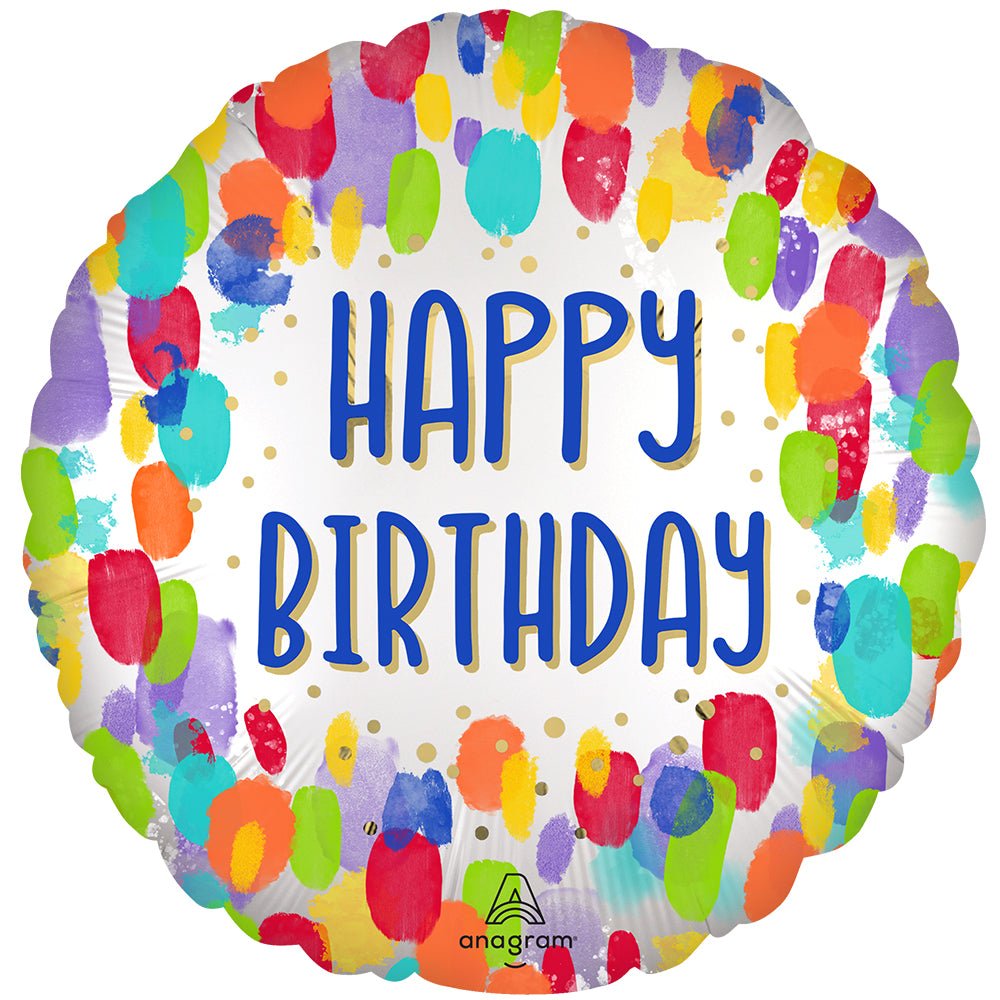 Birthday Foil Balloon Satin Painterly Dots 18 Inch