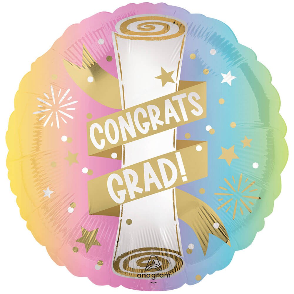 Graduation Foil Balloon 18 Inch Satin Pastel
