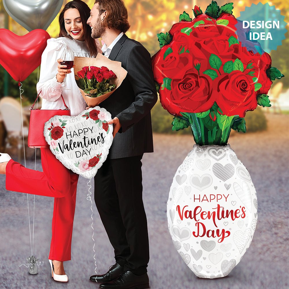Foil Balloon 18 Inch Satin White Valentine Roses