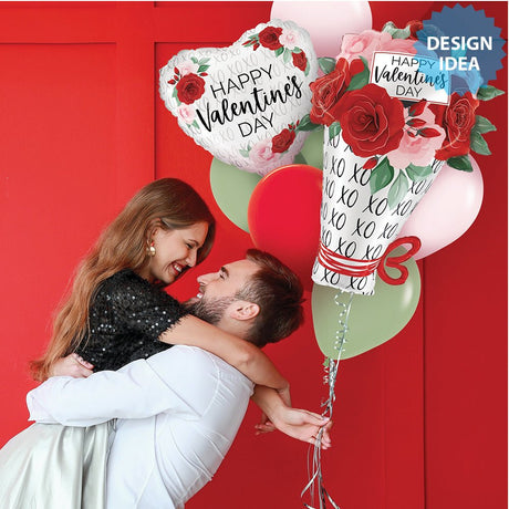 Foil Balloon 18 Inch Satin White Valentine Roses