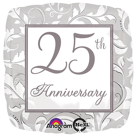 Anniversary Foil Balloon 18 Inch Silver Elegant Scroll