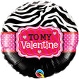 Foil Balloon To My Valentine Zebra Stripes