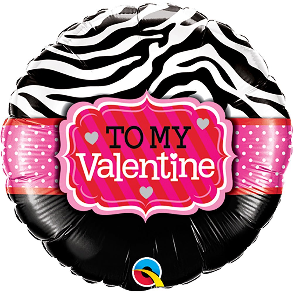 Foil Balloon To My Valentine Zebra Stripes