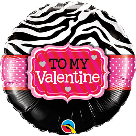 Foil Balloon To My Valentine Zebra Stripes