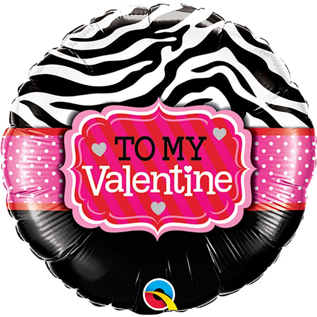 Foil Balloon To My Valentine Zebra Stripes