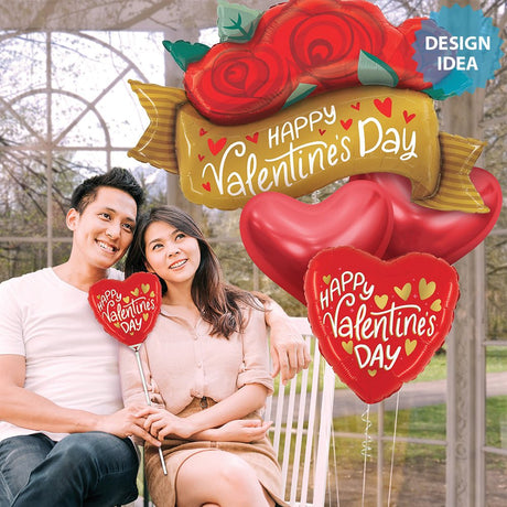 Valentine Foil Balloon 18 Inch Gold Hearts