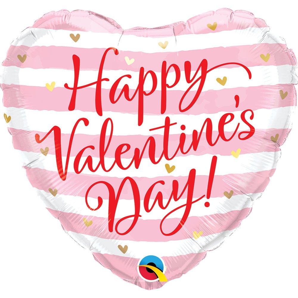 Foil Balloon Valentine's Pink Stripes 18 Inch