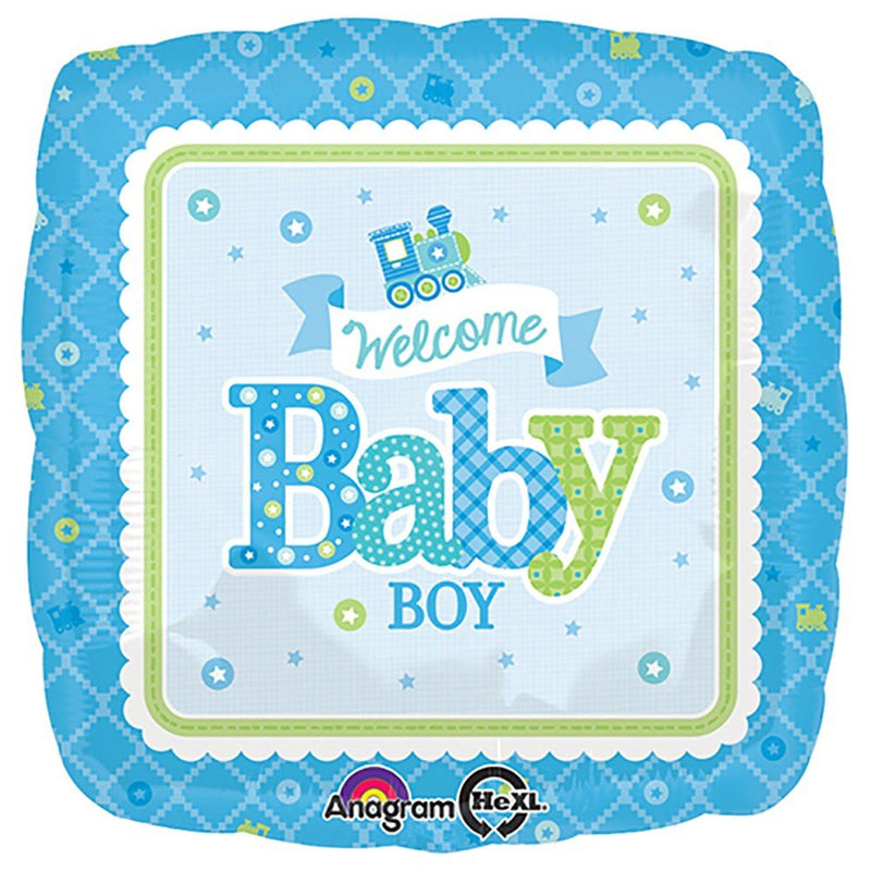 Foil Balloon Welcome Baby Boy Train