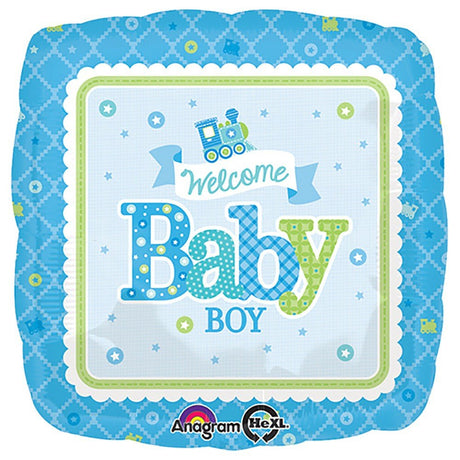 Foil Balloon Welcome Baby Boy Train