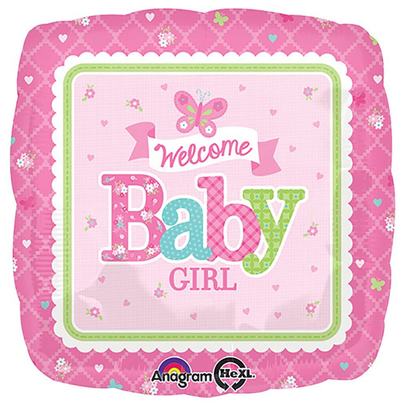 Foil Balloon Welcome Baby Girl Butterfly 18 Inch