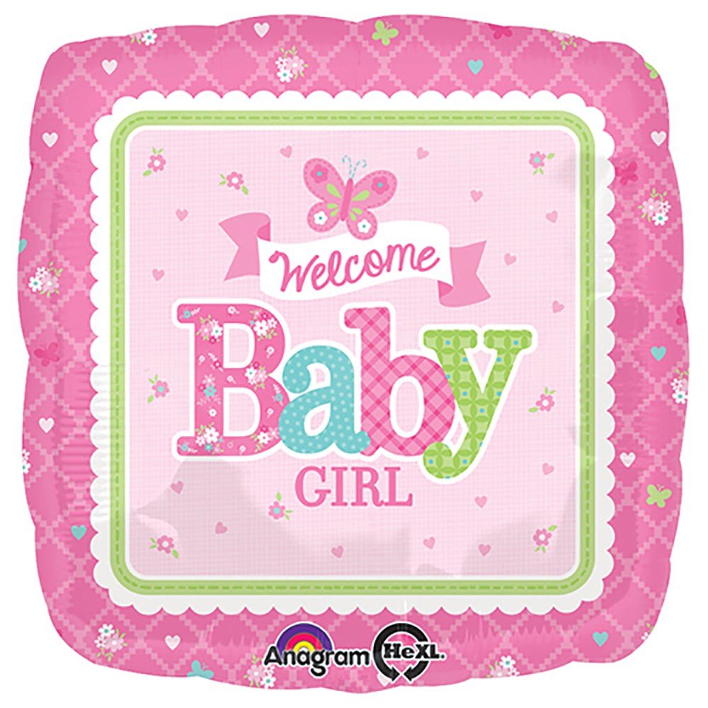 Foil Balloon Welcome Baby Girl Butterfly 18 Inch