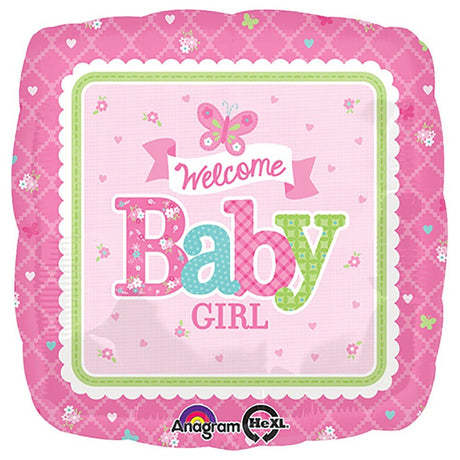 Foil Balloon Welcome Baby Girl Butterfly 18 Inch