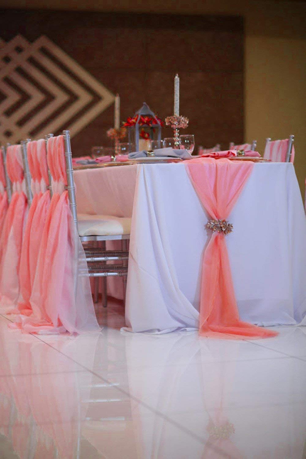 Extra Long Chiffon Wedding Table Runner Polyester Fabric - 18" Wide, 120" Long, 180" Long, Multiple Colors (1 Piece)