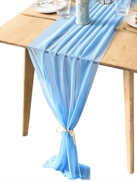 Extra Long Chiffon Wedding Table Runner Polyester Fabric - 18" Wide, 120" Long, 180" Long, Multiple Colors (1 Piece)
