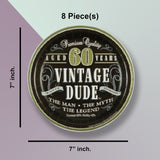 60th Birthday Vintage Dude Paper Dessert Plates 7 Inch for Party and Celebration Decor