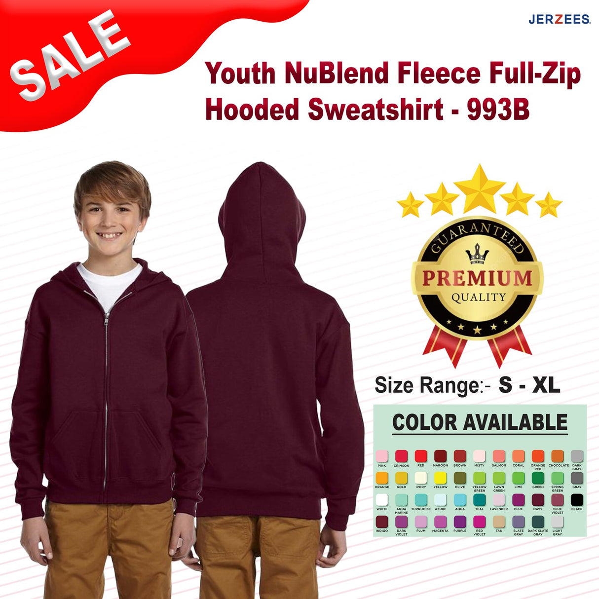 Jerzees® Youth NuBlend Fleece Full-Zip Hooded Sweatshirt