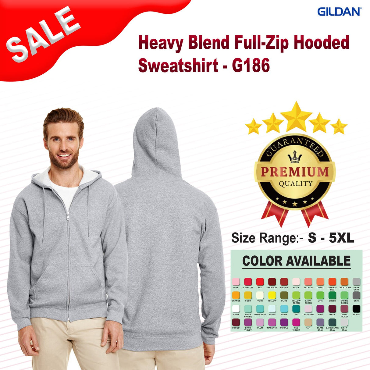 Gildan® Heavy Blend Full-Zip Long Sleeve Hooded Sweatshirt