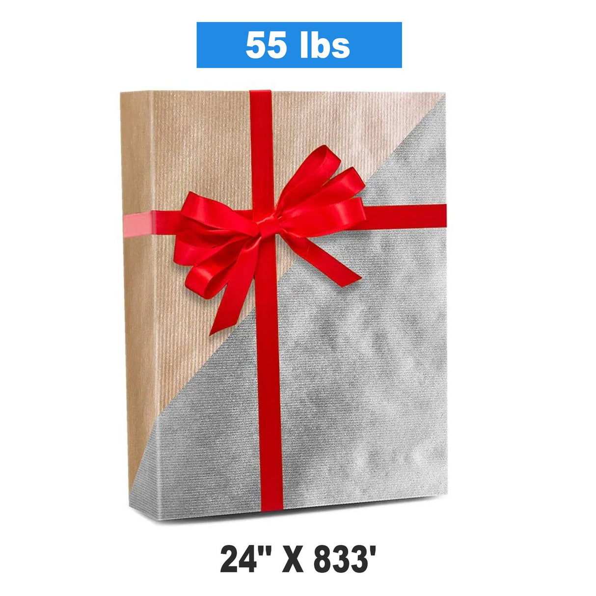 24''x 833 ' Gold / Silver Kraft Top Reversible Christmas Wrapping Papers