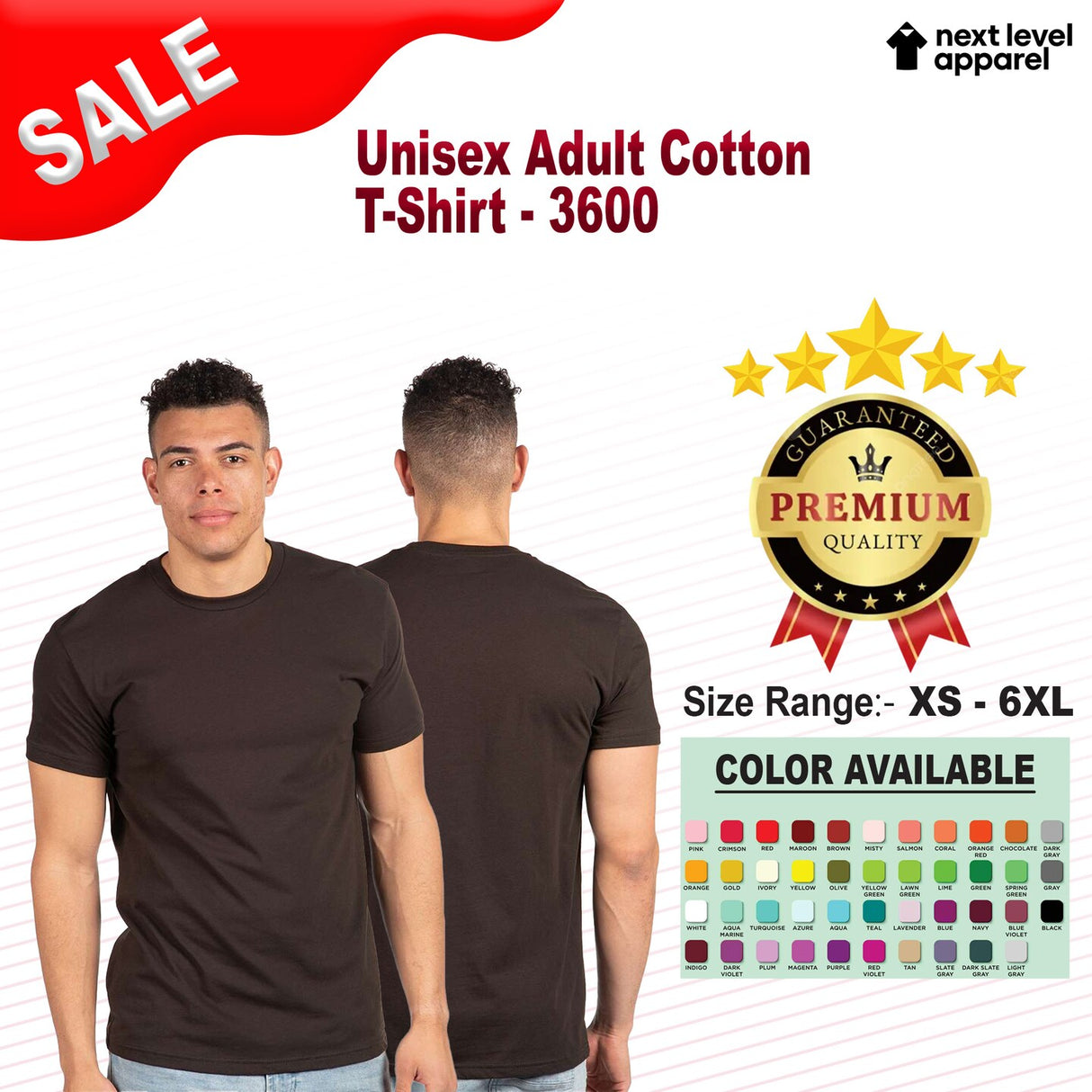 Next Level® Unisex Adult Crewneck Short Sleeve Cotton T-Shirt