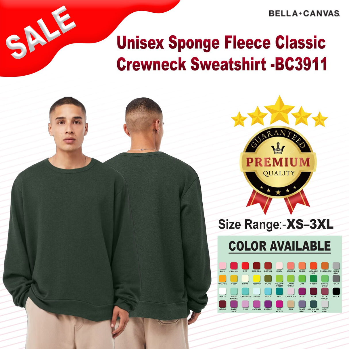 BELLA+CANVAS® Unisex Sponge Fleece Classic Crewneck Sweatshirt