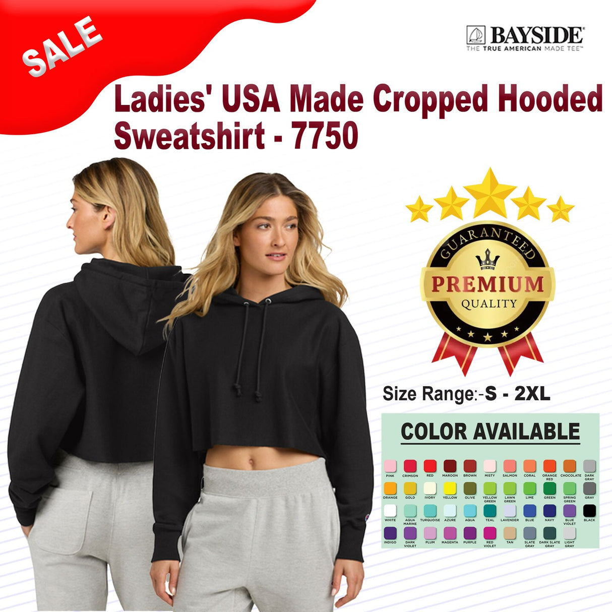 Bayside ® Ladies Usa Made Cropped Hooded Sweatshirt