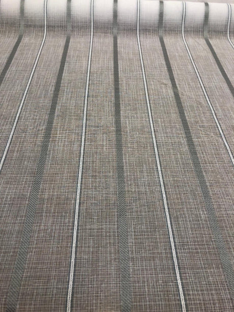 P Kaufmann Glacier White Linen Look Sheer Iznik Stripe Polyester Fabric - White, Stripe, 118" Width (1 Yard)
