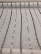 P Kaufmann Glacier White Linen Look Sheer Iznik Stripe Polyester Fabric - White, Stripe, 118" Width (1 Yard)