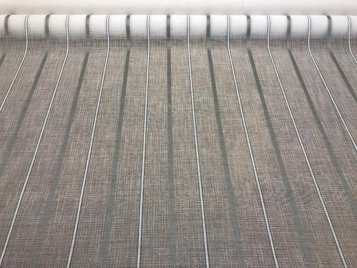 P Kaufmann Glacier White Linen Look Sheer Iznik Stripe Polyester Fabric - White, Stripe, 118" Width (1 Yard)