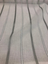 P Kaufmann Glacier White Linen Look Sheer Iznik Stripe Polyester Fabric - White, Stripe, 118" Width (1 Yard)