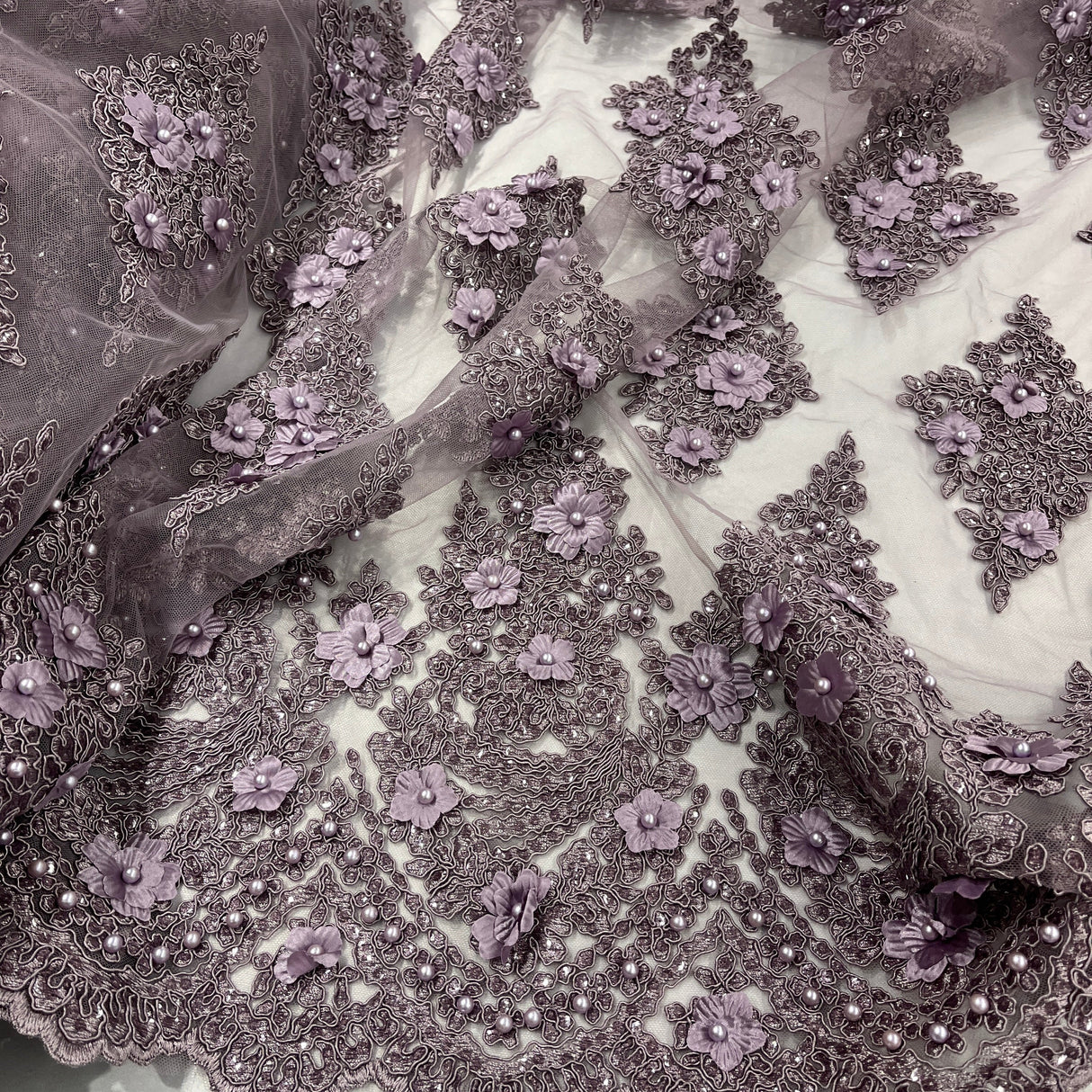 Beaded 3D Floral Lace Mesh