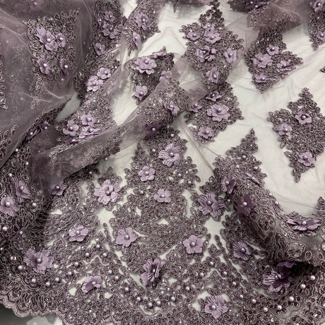 Beaded 3D Floral Lace Mesh