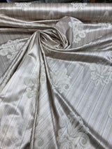 Fleur De Lis Oatmeal Stripe Damask Jacquard Fabric - Oatmeal, Reversible, 60" Width, 13" Horizontal Repeat, 14" Vertical Repeat (1 Yard)