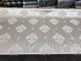 Fleur De Lis Oatmeal Stripe Damask Jacquard Fabric - Oatmeal, Reversible, 60" Width, 13" Horizontal Repeat, 14" Vertical Repeat (1 Yard)
