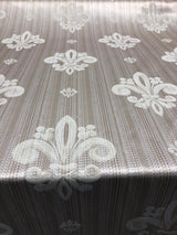 Fleur De Lis Oatmeal Stripe Damask Jacquard Fabric - Oatmeal, Reversible, 60" Width, 13" Horizontal Repeat, 14" Vertical Repeat (1 Yard)