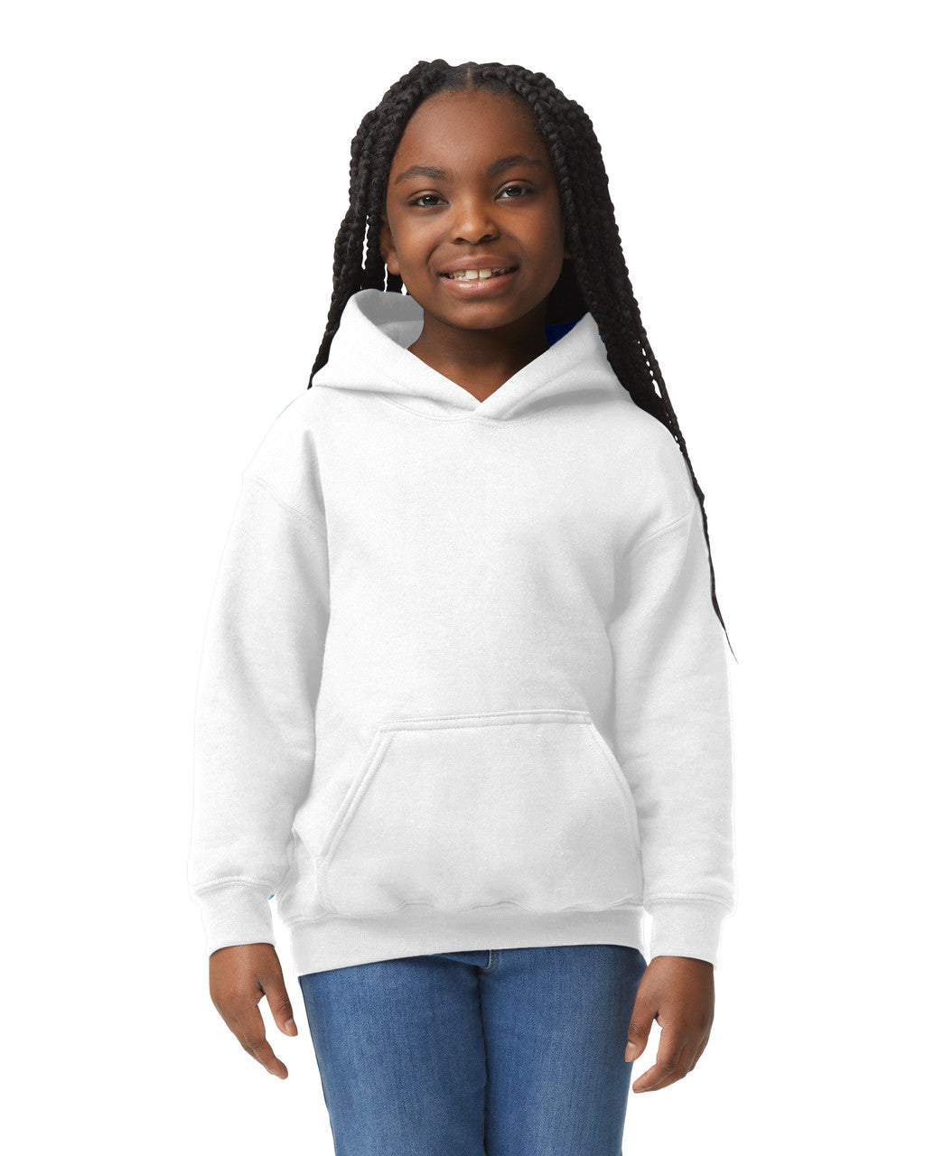 Gildan 18500B Youth Pullover Hoodie - White - Cotton Blend Fabric, White, Classic Fit, Pouch Pocket (1 Unit)