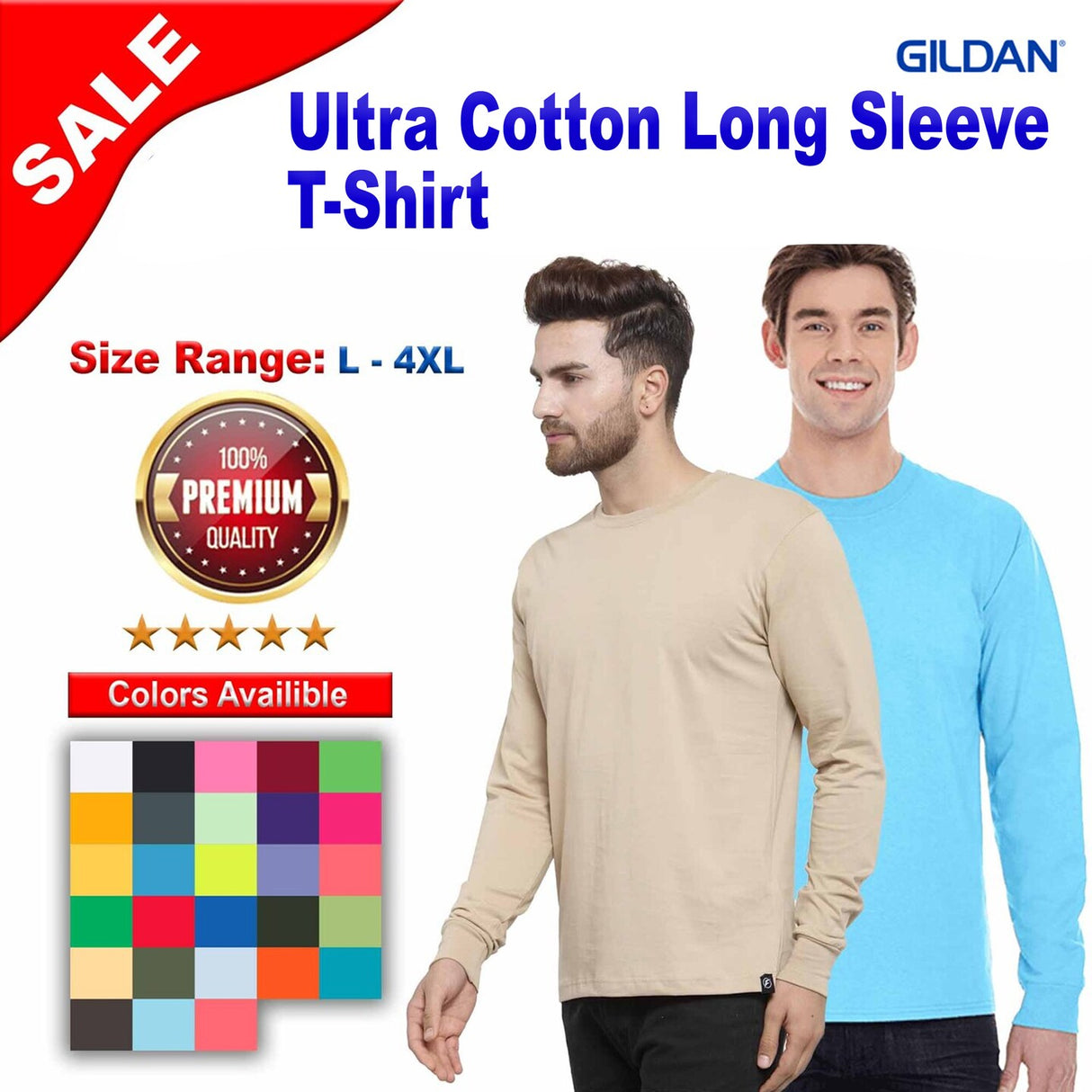 Gildan® Ultra Cotton Crewneck Long Sleeve T-Shirt Soft & Durable