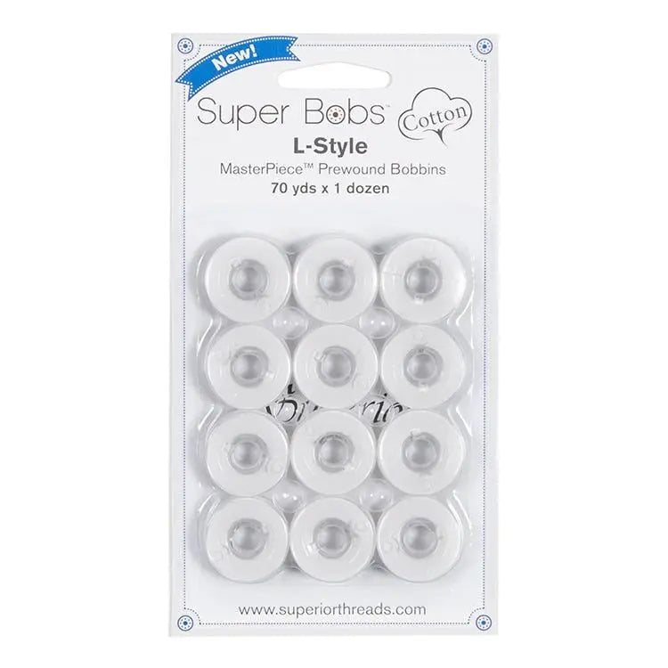 Cotton Pre-Wound Bobbins Blanc L Style 12 Pack