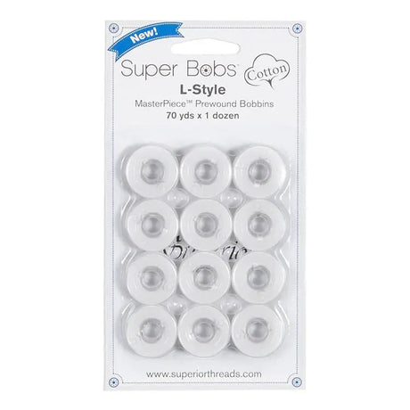 Cotton Pre-Wound Bobbins Blanc L Style 12 Pack