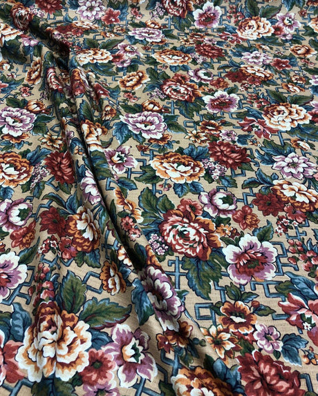 Stanley King Fabricut Vintage Floral Fabric - Red, Green, Blue, White, Orange Floral, 58" Width (1 Yard)
